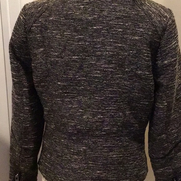 H&M Black Glitter Lined Biker Style Jacket Size 10 - Picture 3 of 4